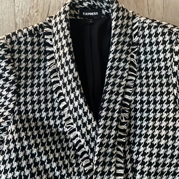 Gorgeous Express Blazer Jacket in Plaid Black White Lined Jacket w pockets sz L - Picture 5 of 11